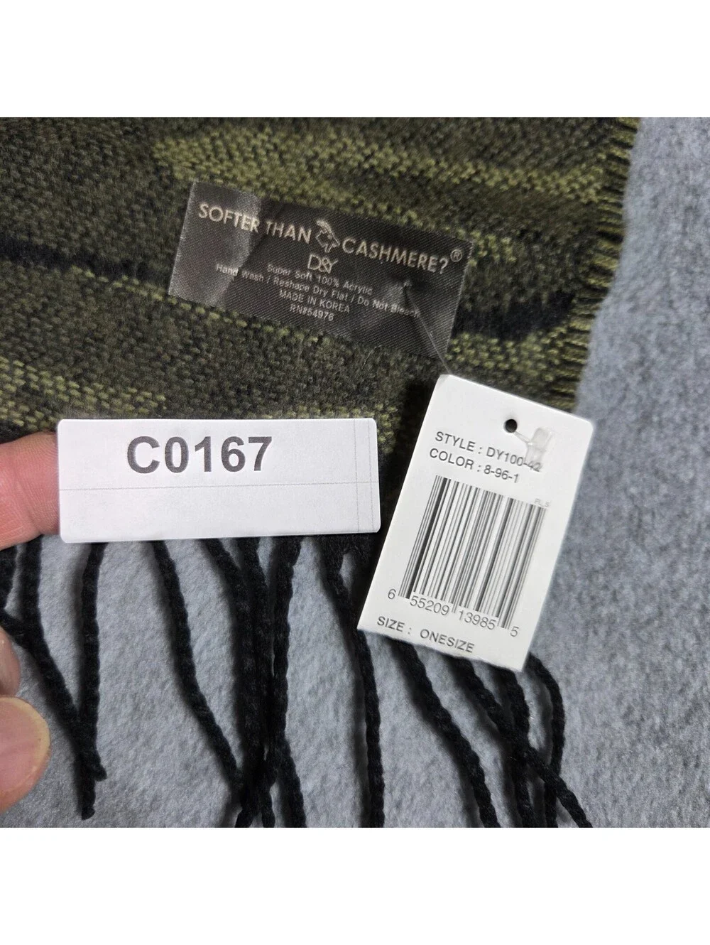 SOFTER THAN CASHMERE Scarf One Size Green Black Camo Fringe 12x64 NEW WITH TAGS
